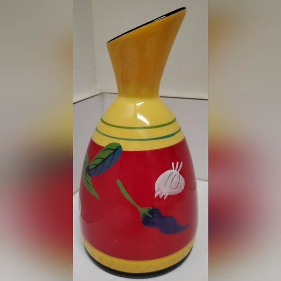 Vasconia Ceramic 7" Pitcher/ Vase Fiesta Red & Yellow Vegetable Decor Pre-owned - Picture 2 of 6